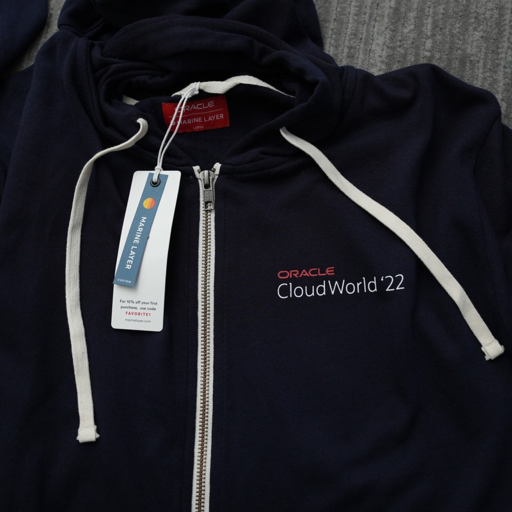 Oracle Hoodie Men Marine Layer Dark Blue Full Zip Fleece Cloud World 22 Large - Picture 8 of 15